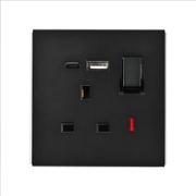 POWERLINK ACCESSORIES 13A DP BS 1-GANG SOCKET WITH NEON + USB A + TYPE C 5V 2100mA BLACK MATTE