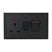 POWERLINK ACCESSORIES 45A COOKER SWITCH WITH NEON + 13A SP BS 1-GANG SOCKET BLACK MATTE