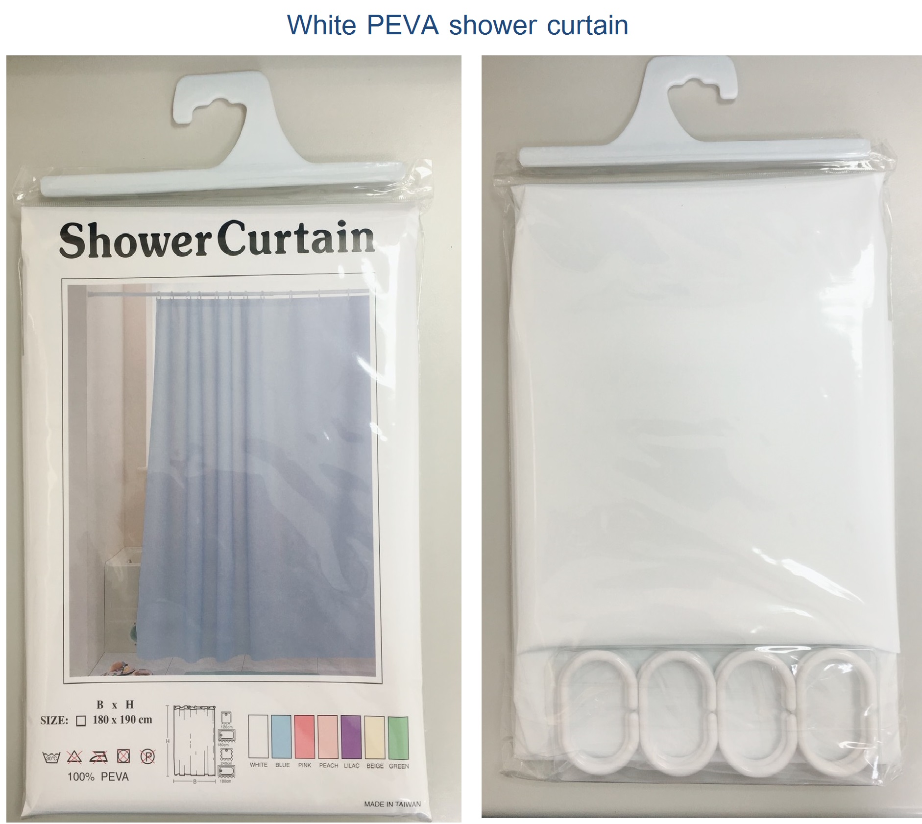 STEXTUN SHOWER CURTAIN+HOOKS 180X200 WHITE