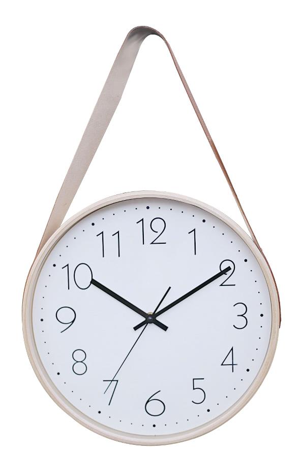 WOODEN CLOCK -LEATHER STRAP 31CM