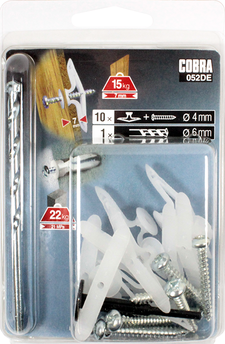 COBRA 052DE SHORT NYLON TOGGLE LIGHT DUTY 6MM (+ SCREWS + DRILL BIT) 10PCS