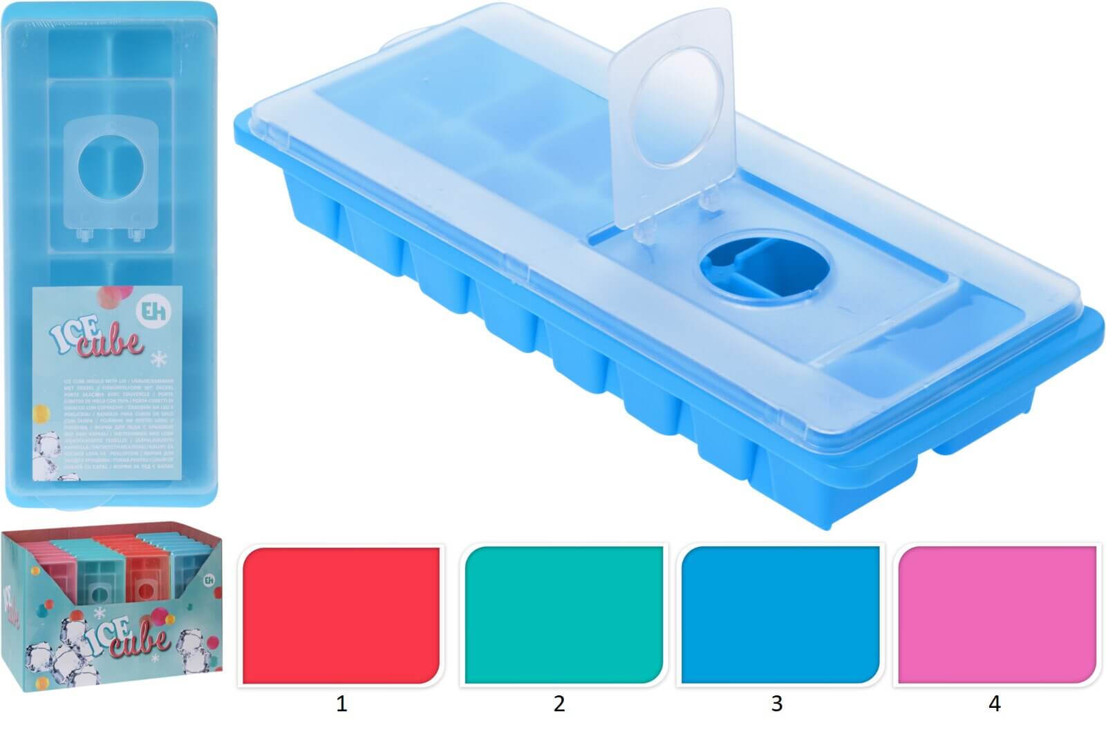 ICE CUBE MAKER WITH LID 4 ASSORTED COLORS