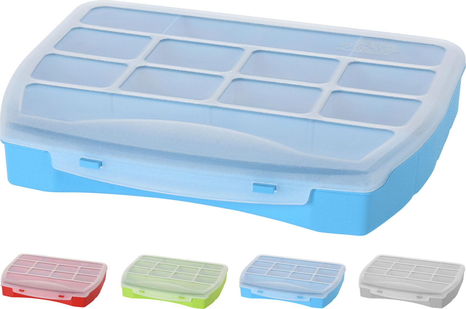 STORAGE BOX WITH 8 COMPARTMENTS 4 ASSORTED COLORS