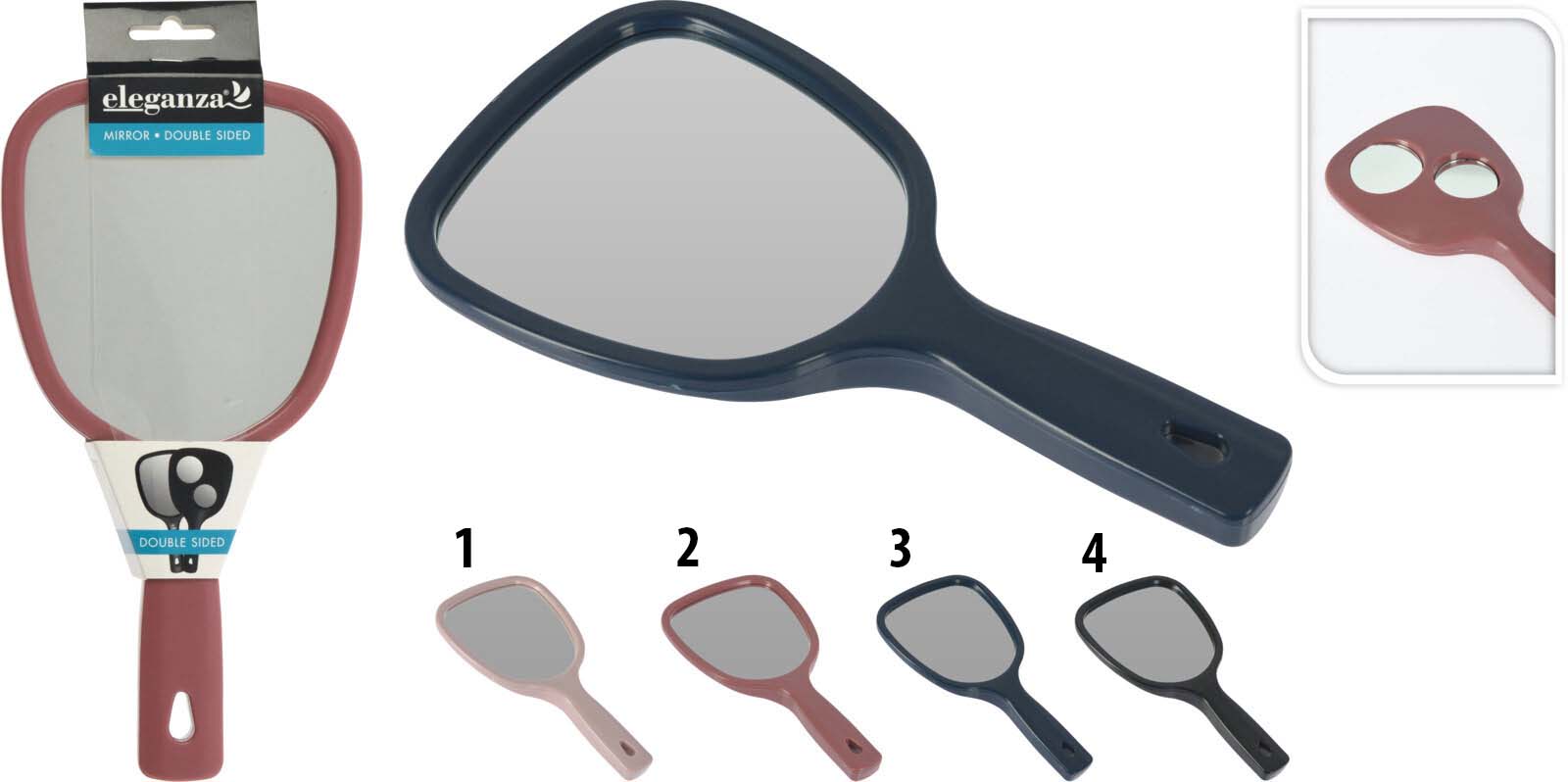 MAKE UP MIRROR WITH HANDLE 4 ASSORTED COLORS